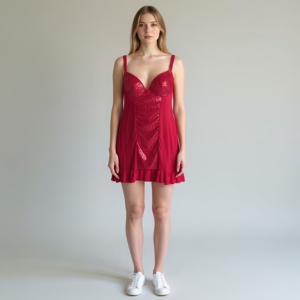 Seductivewear by Cinema Red Sequin Babydoll Lingerie Dress Medium